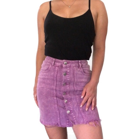 Purple Denim Button Up Skirt Material Girl - Picture 1 of 7